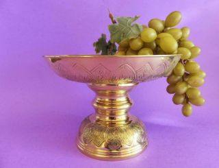 Vintage Brass Pedestal Dish,  Serving Tray,  Embossed Gold Metal Footed Tazza