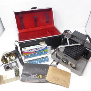 Complete Polaroid 210 Land Camera Flash Leather Case Manuals Self Timer