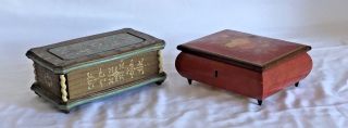 Two Vintage Reuge Music Boxes Anri Hand Painted & Italy Made Wood Inlay.