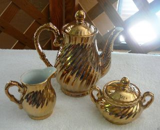 Teapot - Coffee Server Set 3 Piece Set Vintage Porcelaine Golden Elegance 2757
