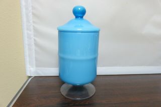 Vintage Empoli Blue Cased Art Glass Mid Century Italy Apothecary Canister Jar