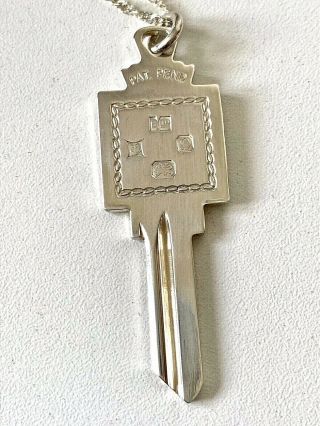 Unusual Vintage 1978 Solid Sterling Silver Key Shape Ingot Pendant & Chain