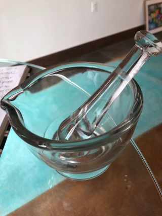 Vintage Clear Glass Apothecary Mortar And Pestle / Herb Grinder,  8 Oz