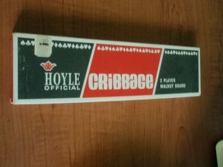 Vintage Hoyle Official Cribbage Walnut Board Pegs 5061