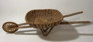 Vintage Native American Coushatta Pine Needle Miniature Basket Wheelbarrow La