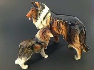 VINTAGE VICTORIA CERAMICS COLLIE DOG FIGURINES SET OF 2.  7 1/2 AND 4 1/2 INCHES 3