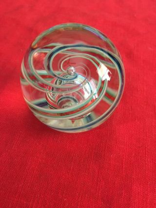 Vtg Signed 2 1/4 Studio Art Glass Spiral Stripe Paperweight Cowdy Glass Engl