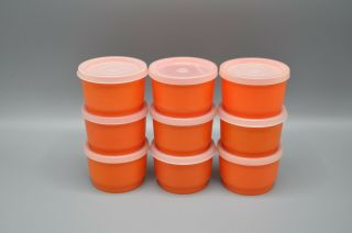 Vintage Tupperware 9 Piece Snack Cup Set Orange With Sheer Seal Lids 1229