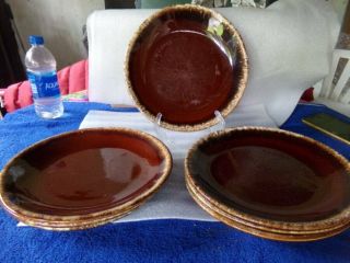 7 Vintage Hull Pottery Brown Drip Dinner Plates 10 1/2 " Oven Proof