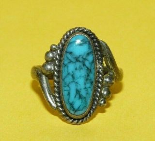 Vtg Native American Navajo Old Pawn Sterling Silver & Turquoise Ring Size 6.  5
