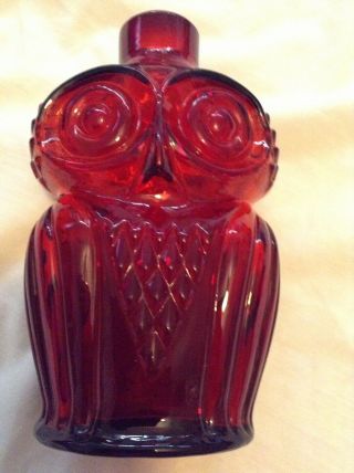 Vintage Ruby Red Heavy Glass Owl Decanter Bottle Full Of Detail Ecu