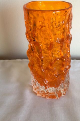 Vintage Whitefriars Geoffrey Baxter Cylindrical Bark Tangerine Glass Vase