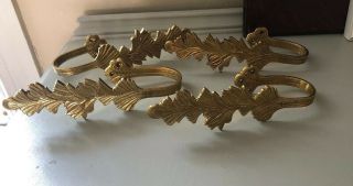 Vintage Ornate Brass Curtain Holdback Hooks - Tie Backs - Set Of 2 - Leaves