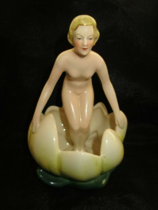 Vintage Cortendorf Art Deco German Nude Lady Bathing In Lily Flower Figure 7716