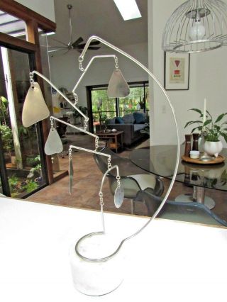 Vtg 50s Table Mobile Mid Century Modern Sculpture Hanging Art Marble White Silve