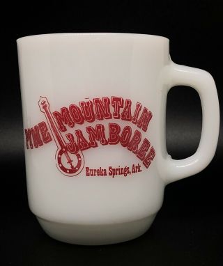 Vtg Fire - King Anchor Hocking Pine Mountain Jamboree Milk Glass Coffee Mug