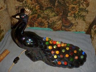 Vintage 1960’s Ceramic Peacock Night Light Tv Lamp Jeweled Bird Magolica