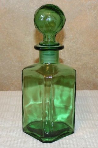 Vintage Green Glass Globe Decanter,  Made In Italy -