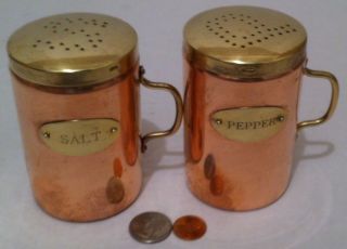 Vintage Set Of 2 Copper And Brass Salt & Pepper Shakers,  Kitchen Décor