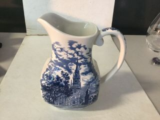 Vintage Liberty Blue Milk Pitcher Old North Church Made In England (1975 - 1981)