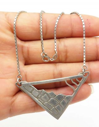 925 Sterling Silver - Vintage Modernist Designed Triangle Chain Necklace - N2144