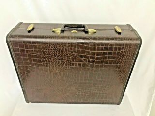 Vintage Samsonite Faux Alligator Brown Suitcase Luggage Large 4137 Shwayder Bros