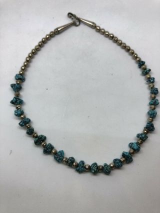 Vintage Southwestern Sterling Silver Bench Bead Turquoise Choker Necklace 5