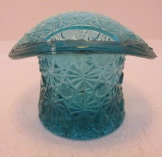 Fenton Daisy And Button Blue Glass Top Hat Toothpick Holder Vintage