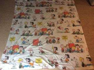 Vintage 1971 Twin Sheet Charlie Brown Peanuts Happiness Is Being 1 Of The Gang