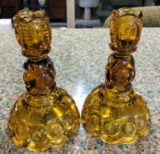 Vintage " Moon And Star " Candlesticks,  Smith Glass Amber