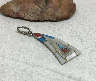 Vintage Zuni Sterling Silver Turquoise Coral Mop Pendant