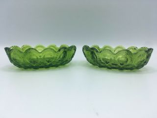 L E Smith Glass Vintage Moon And Stars Green Oval Ashtrays Set Of 2