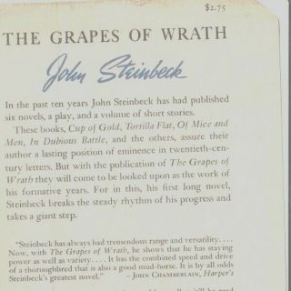 John Steinbeck THE GRAPES OF WRATH First Edition April 1939 $2.  50 DJ PULITZER 5