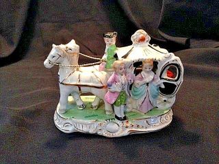 Vintage Porcelain Horse Drawn Carriage Colonial Pastels Made In Occupied Japan