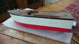 Vintage Battery Operated Wooden Toy Boat Model Assembled,  10 "