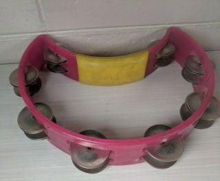 Vintage 90s Rhythmtech Tambourine Pink And Yellow Half Moon