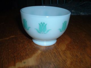 Vintage Sealtest Cottage Cheese Glass Fire King Aqua Turquoise Tulip Bowl 2