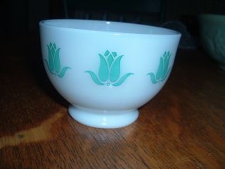 VINTAGE SEALTEST COTTAGE CHEESE GLASS FIRE KING AQUA TURQUOISE TULIP BOWL 2 3