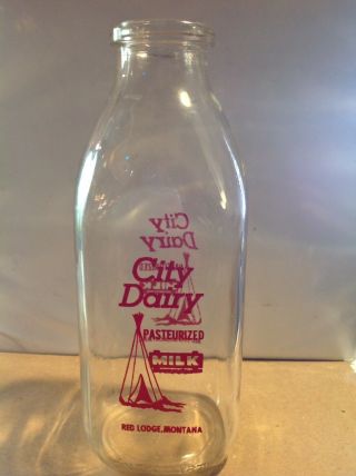 Vintage City Dairy 1 Quart Milk Bottle Red Lodge,  Montana