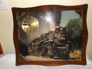 Vtg Nickel Plate 759 Locomotive Wood Framed Clock
