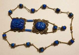 Vintage Art Deco Style Czech Glass Bead Egyptian Revival Cabochon Necklace