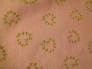 Vintage Flocked Dotted Swiss Fabric Hearts Flowers Pink Green 3