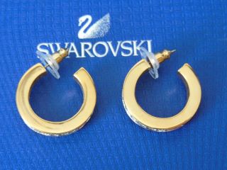 VINTAGE Swan Signed SWAROVSKI Clear Crystal Hoop Earrings 3