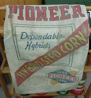 Vintage Pioneer Seed Corn Canvas Bag Sack 383 - Lf Indiana 1959 Cool Paper Tag