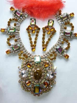 1960s Rhinestone Vintage Preciosa Necklace Demi Set Signed Bijoux M.  G K167