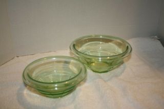 Hazel Atlas Green Glass Mixing Bowls Vintage Vaseline Glass