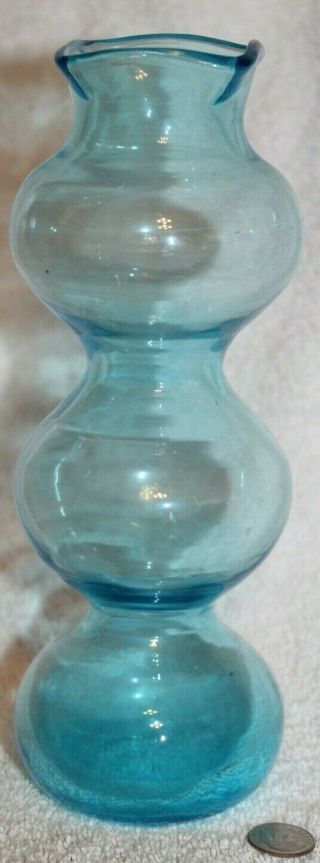 Vintage Hand Blown Thomas Connally? Greenwich Flint - Craft Blue Glass Vase 8 "