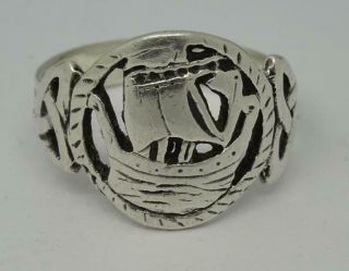 Vintage Scottish Silver Iona Viking Ship Celtic Ring Uk Size P 1/2