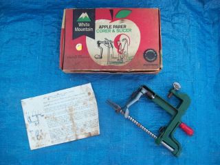Vintage White Mountain Apple Peeler Parer Corer & Slicer W/ Box & Instructions