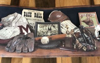 Vintage Baseball Memorabilia Wallpaper Border Chesapeake 3 Rolls Retired A1